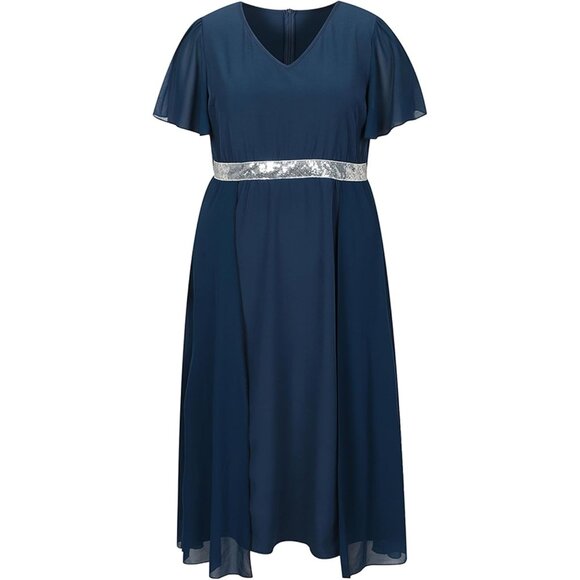 Women Plus Size Chiffon Formal Evening Gown with Sequins V-Neck 5X - Picture 8 of 9